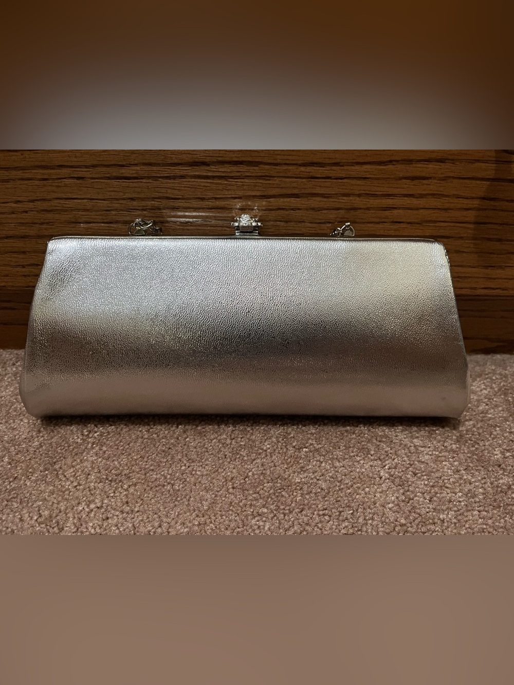 Vintage Silver Metallic Evening Clutch with Chain